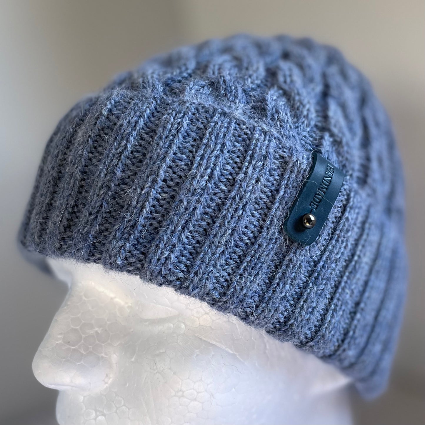 Heirloom Classic Cable Australian Alpaca Hand Knitted Beanie - Blue Grey Heather