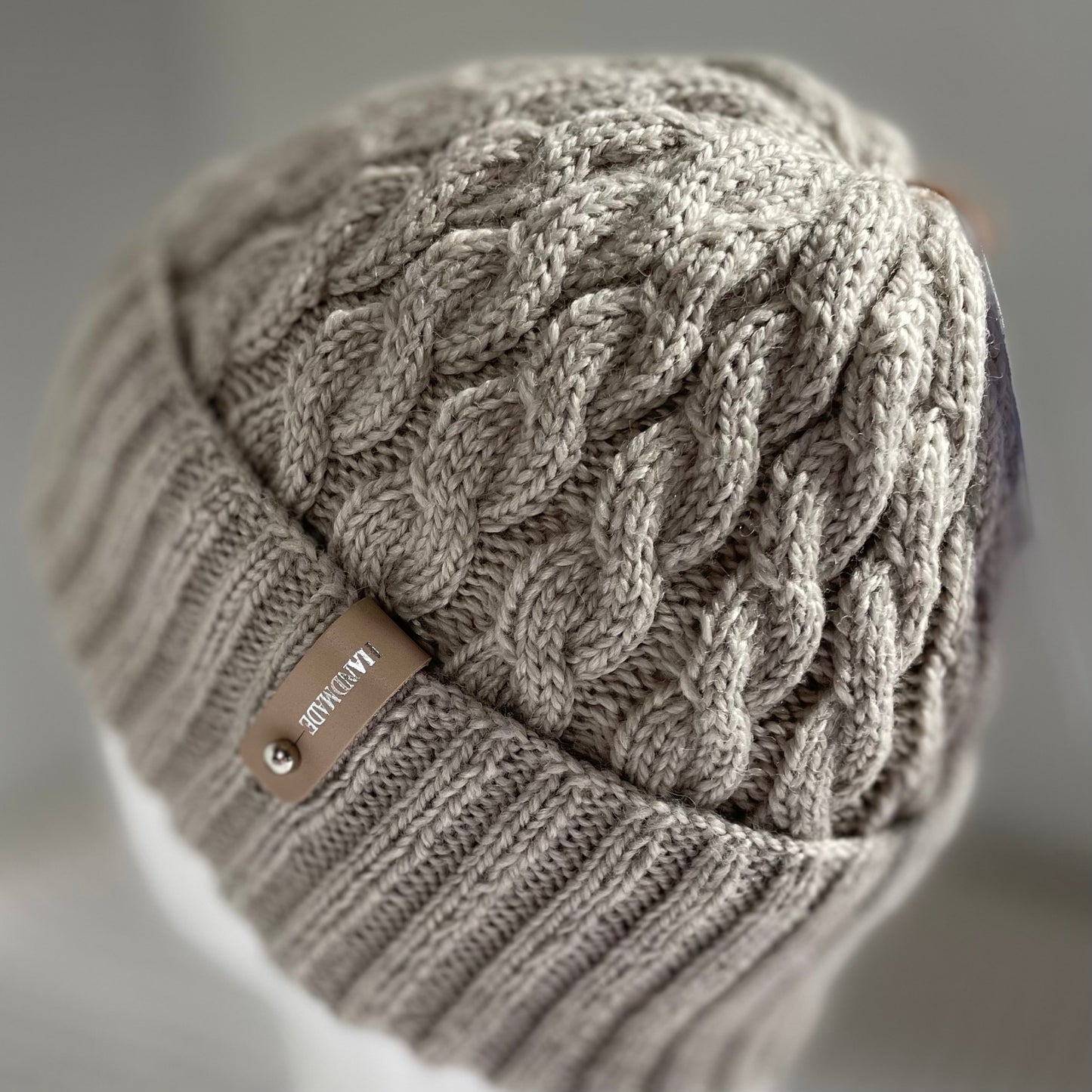 Arcadia Classic Cable Hand Knitted Beanie - Oyster