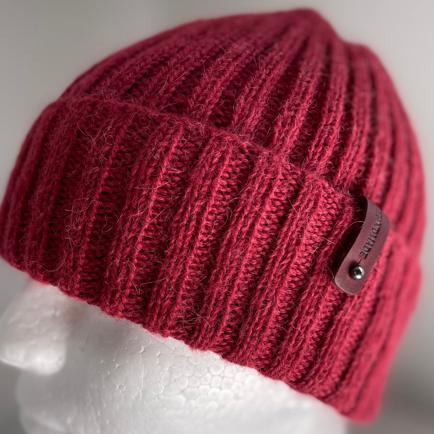 Heirloom Classic Rib Australian Alpaca Hand Knitted Beanie - Blood