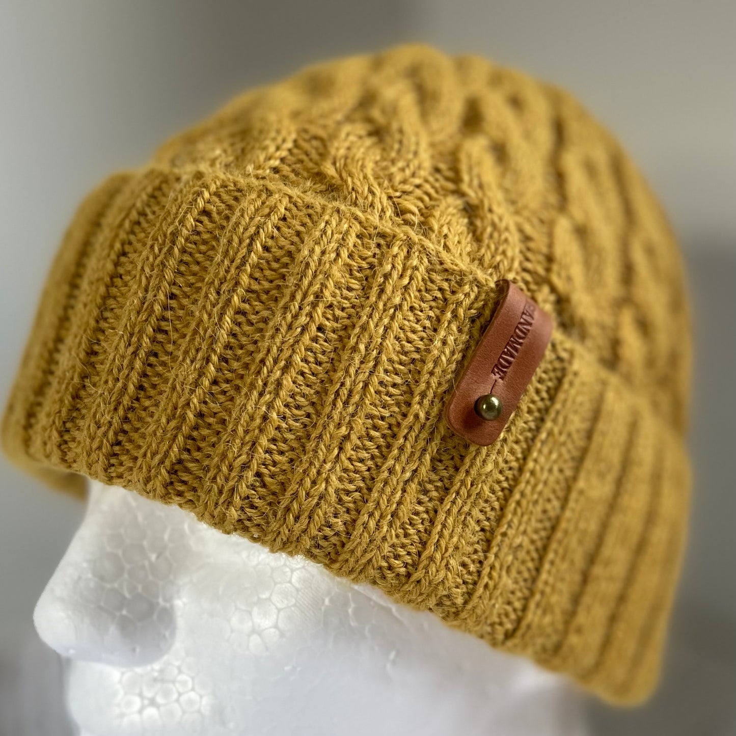 Heirloom Classic Cable Australian Alpaca Hand Knitted Beanie - Mustard
