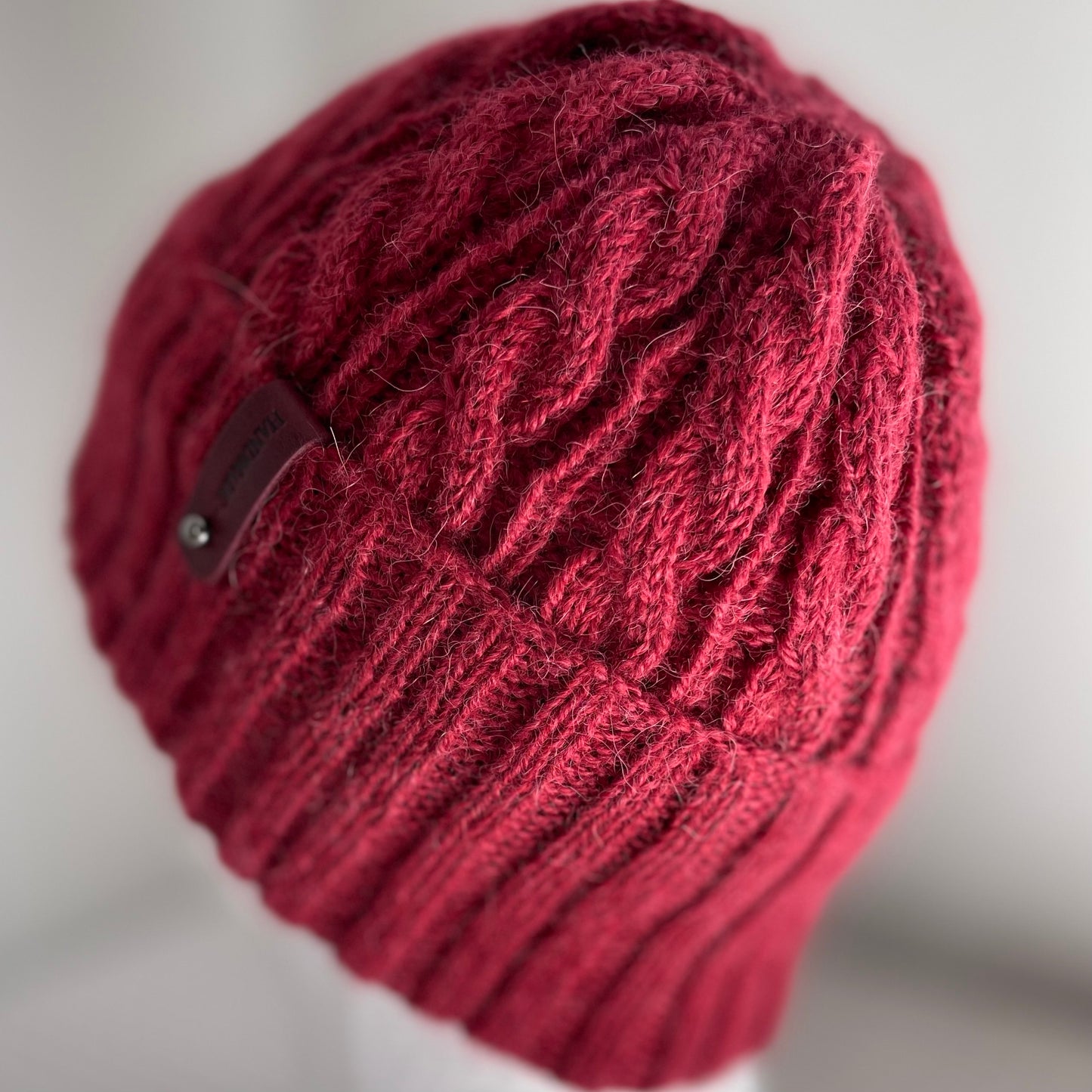 Heirloom Cable Pattern Australian Alpaca Hand Knitted Beanie - Blood Moon
