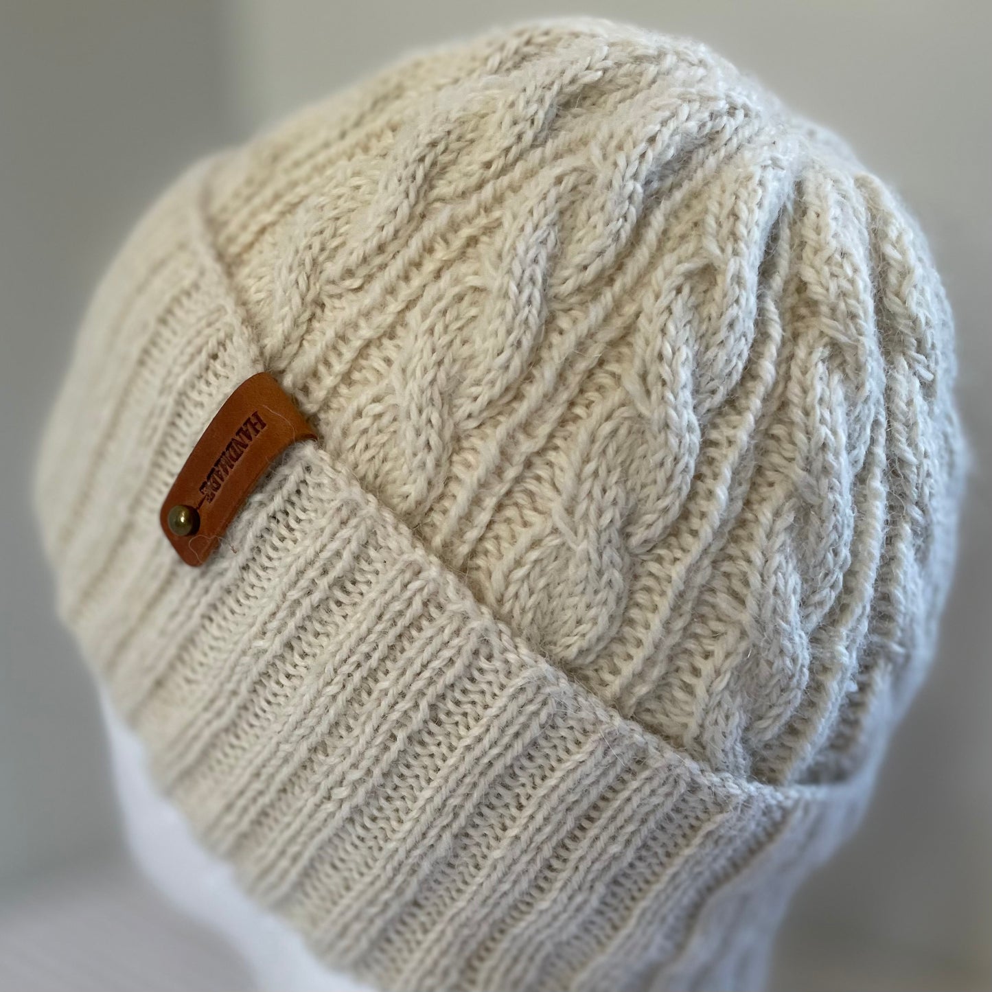 Heirloom Cable Pattern Australian Alpaca Hand Knitted Beanie - Cream