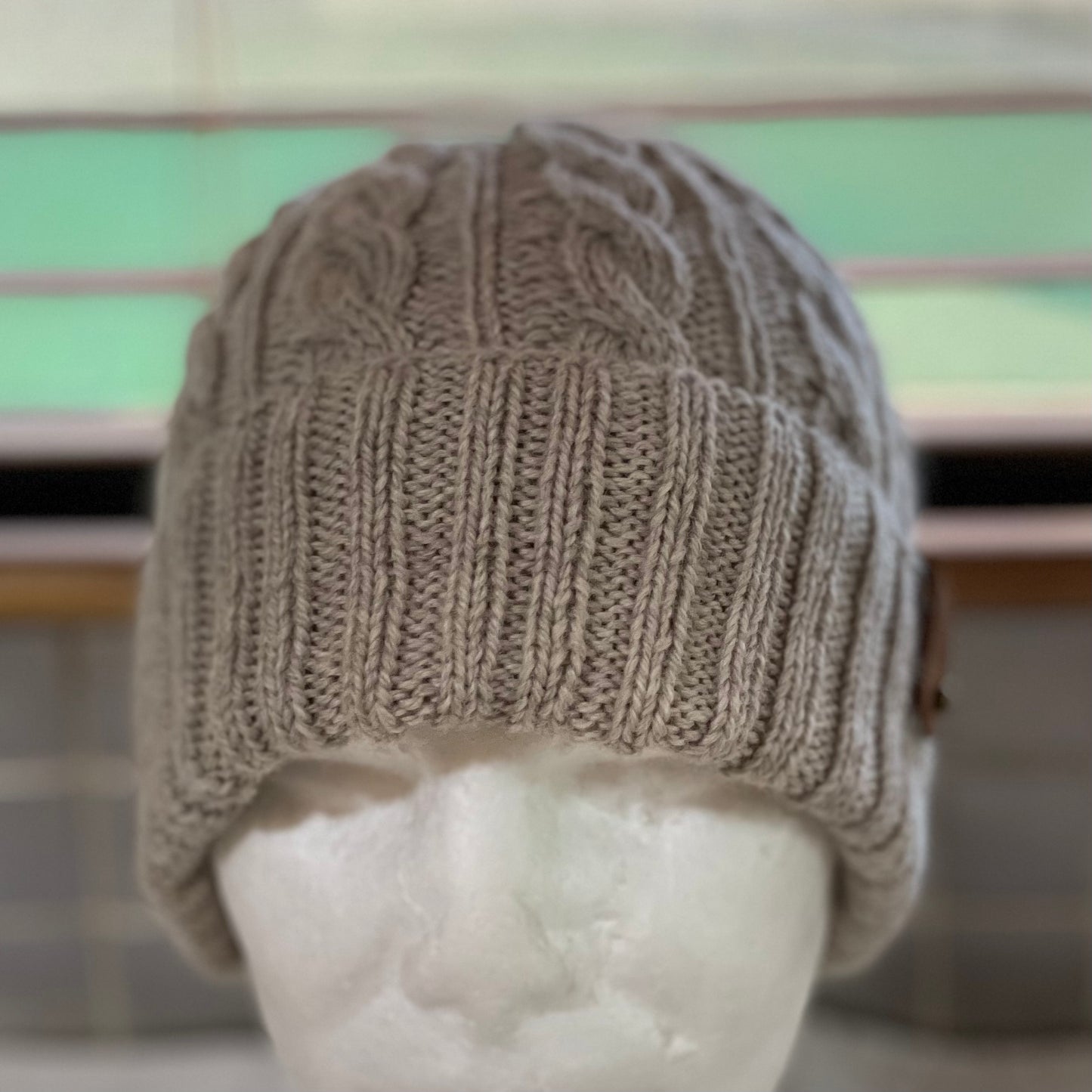 KeepSake Cable Pattern Hand Knitted Beanie - Mushroom
