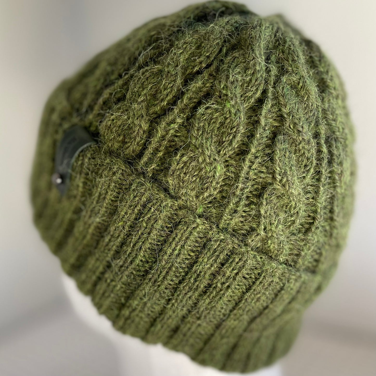 Heirloom Cable Pattern Australian Alpaca Hand Knitted Beanie - Moss