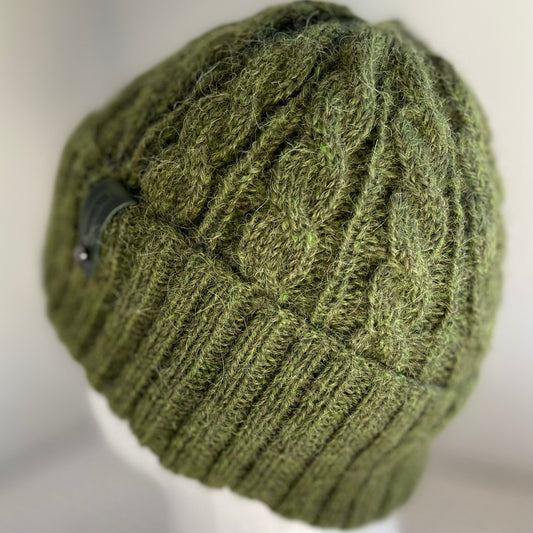 Heirloom Cable Pattern Australian Alpaca Hand Knitted Beanie - Moss
