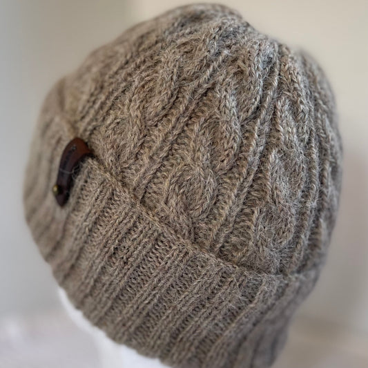 Heirloom Cable Pattern Australian Alpaca Hand Knitted Beanie - Havannah