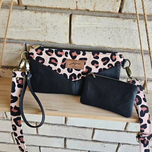 Dusty Miller Leopard Print with Cowhide – Crossbody Bag & Coin Purse Set