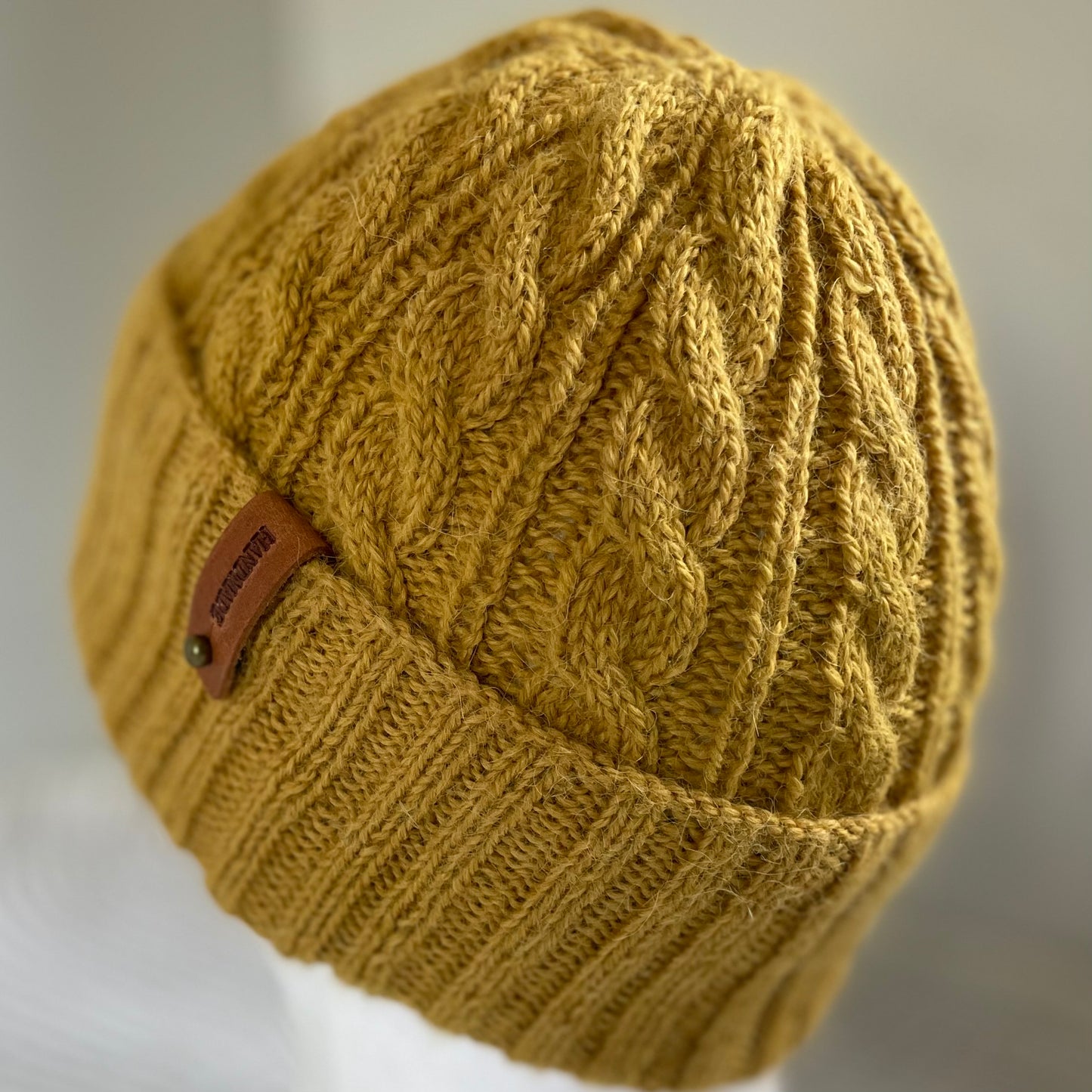 Heirloom Cable Pattern Australian Alpaca Hand Knitted Beanie - Mustard