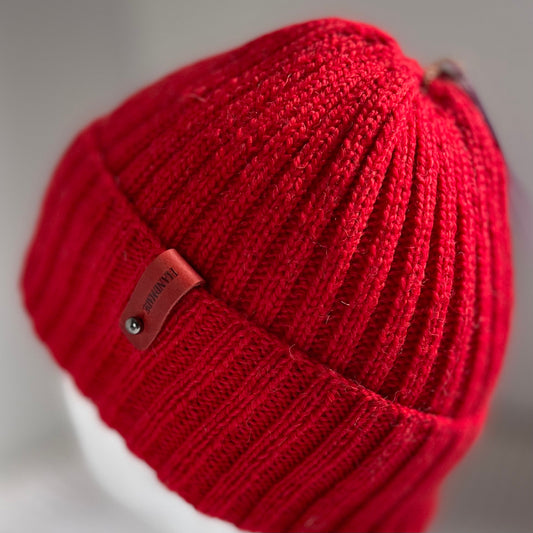 Arcadia Classic Rib Hand Knitted Beanie - Red