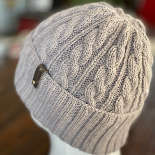 Dreamtime Cable Pattern Australian Merino Hand knitted Beanie - Moccasin