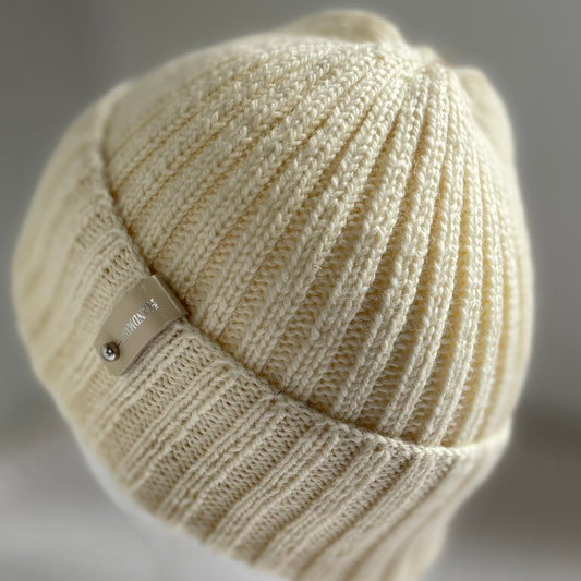 Arcadia Classic Rib Hand Knitted Beanie - Cream