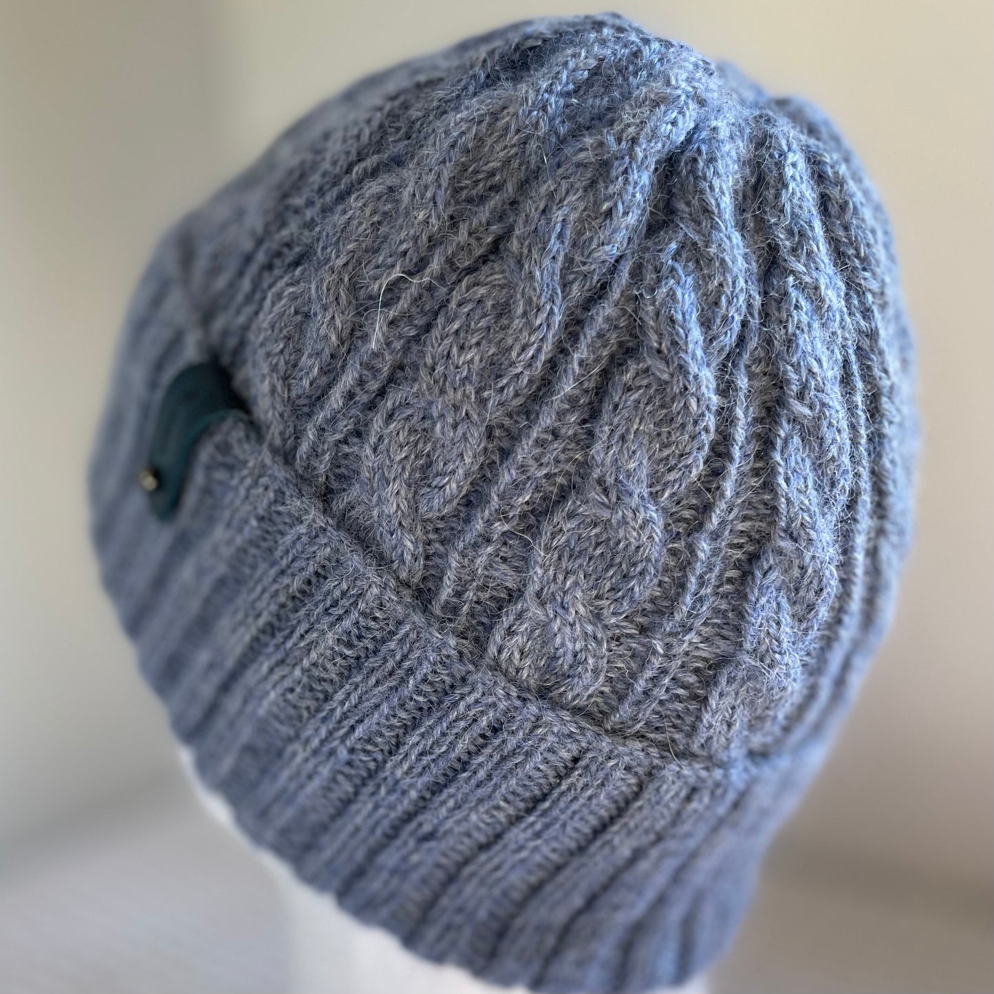 Heirloom Cable Pattern Australian Alpaca Hand Knitted Beanie - Blue Grey Heather