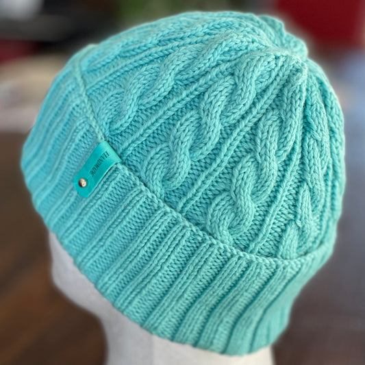 Dreamtime Cable Pattern Australian Merino Hand knitted Beanie - Ocean