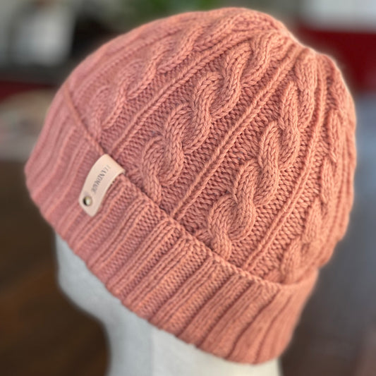 Dreamtime Cable Pattern Australian Merino Hand knitted Beanie - Rose