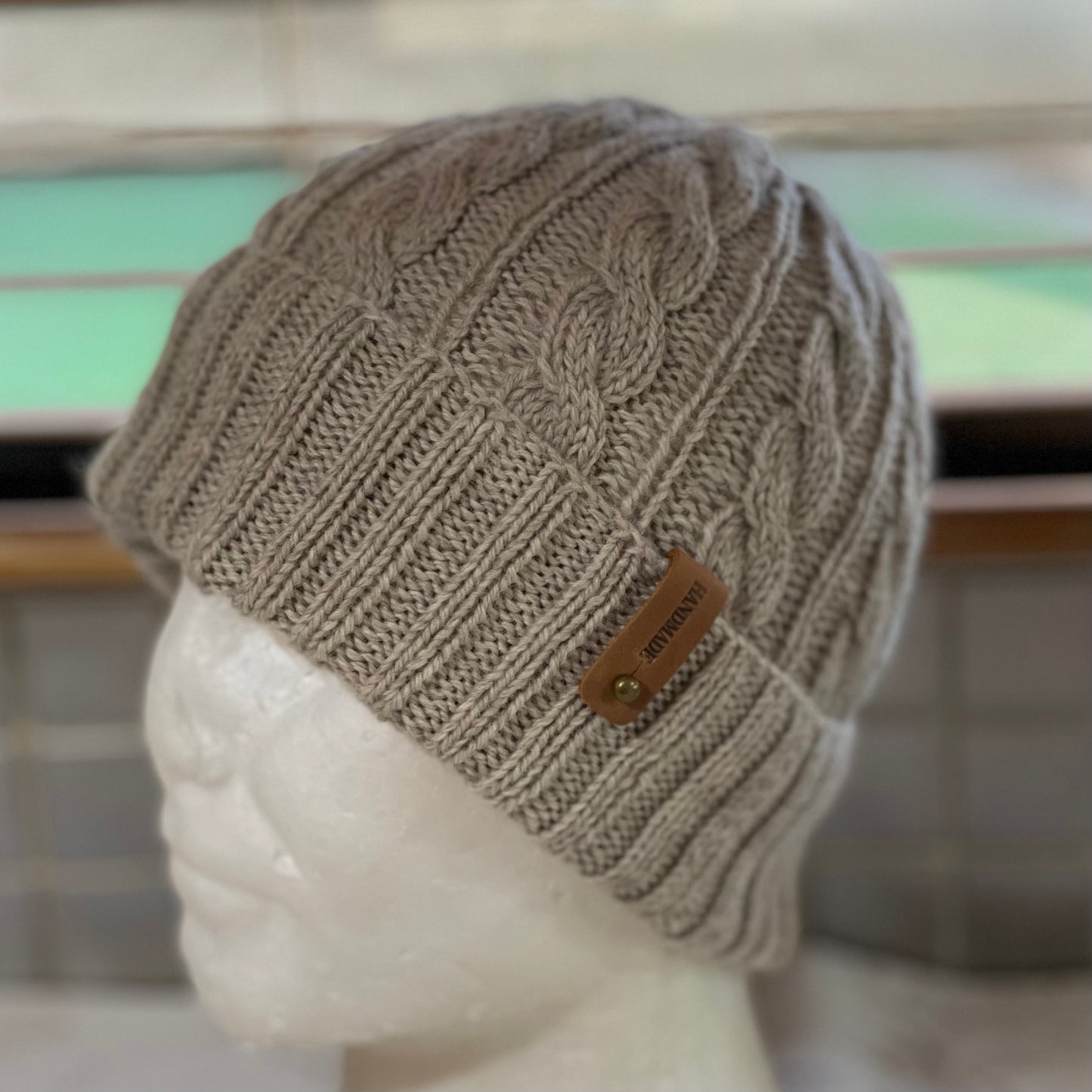 KeepSake Cable Pattern Hand Knitted Beanie - Mushroom