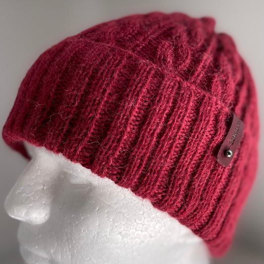 Heirloom Cable Pattern Australian Alpaca Hand Knitted Beanie - Blood Moon