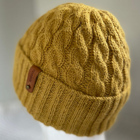 Heirloom Classic Cable Australian Alpaca Hand Knitted Beanie - Mustard