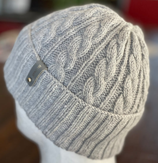 Dreamtime Cable Pattern Australian Merino Hand knitted Beanie - Silver