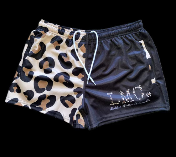 Footy Shorts - Leopard Print "Dusty Miller"