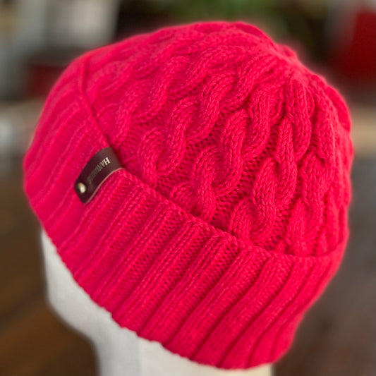 Dreamtime Classic Cable Australian Merino Hand knitted Beanie - Berry