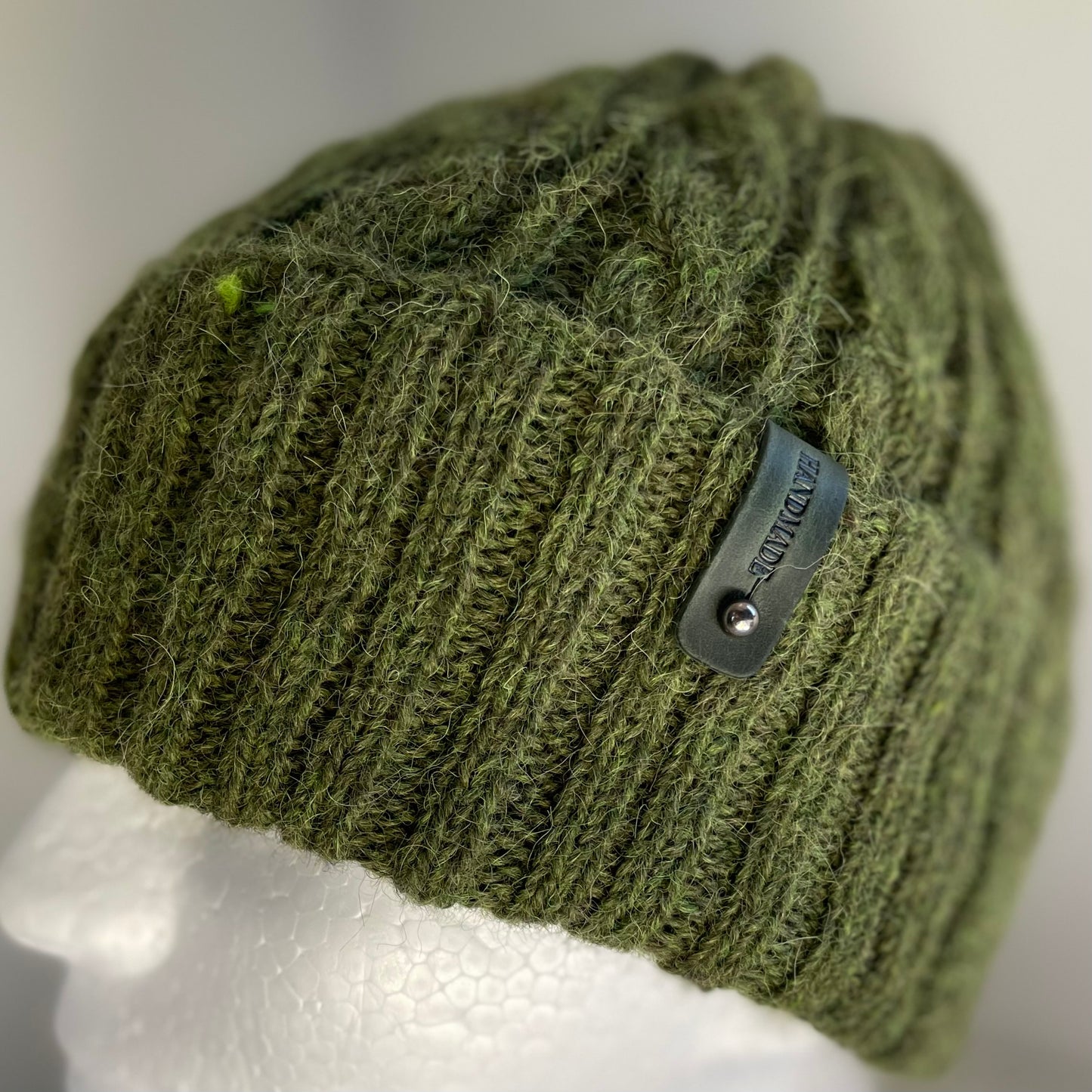Heirloom Cable Pattern Australian Alpaca Hand Knitted Beanie - Moss