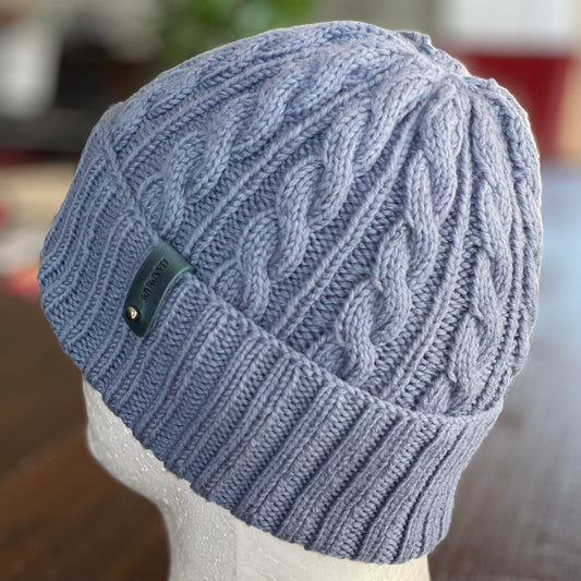 Dreamtime Cable Pattern Australian Merino Hand knitted Beanie - Blue