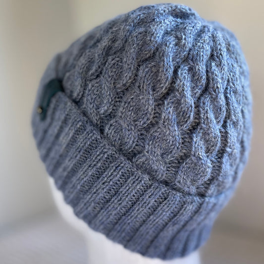 Heirloom Classic Cable Australian Alpaca Hand Knitted Beanie - Blue Grey Heather