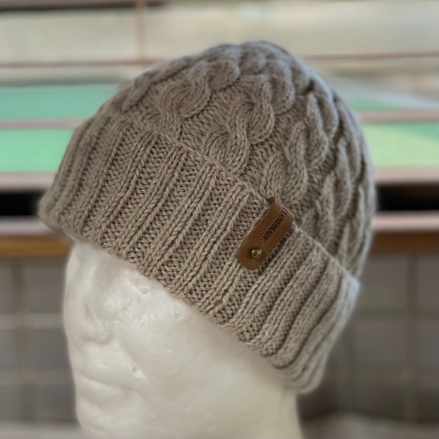 KeepSake Classic Cable Hand Knitted Beanie - Mushroom