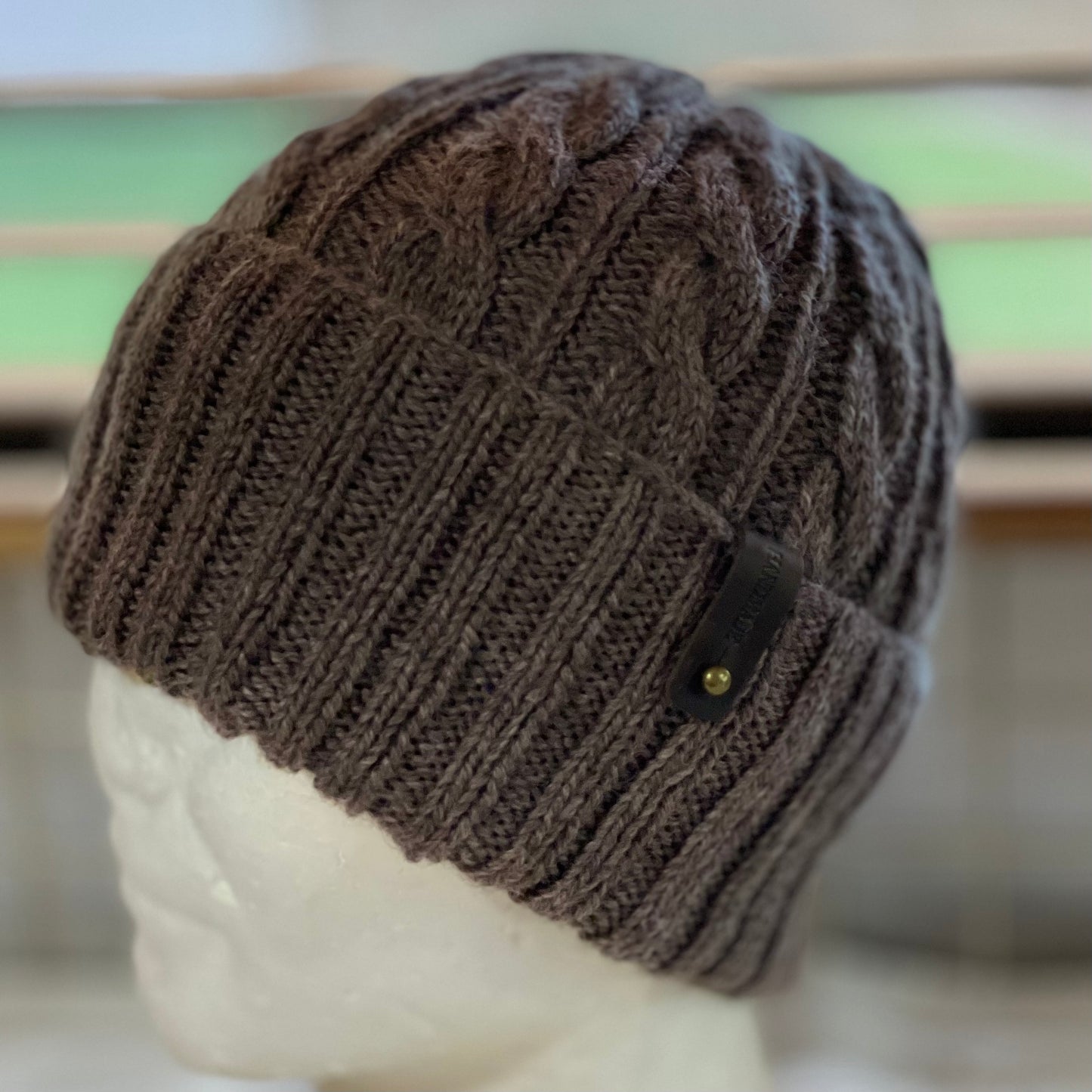 KeepSake Cable Pattern Hand Knitted Beanie - Wood
