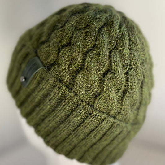 Heirloom Classic Cable Australian Alpaca Hand Knitted Beanie - Moss