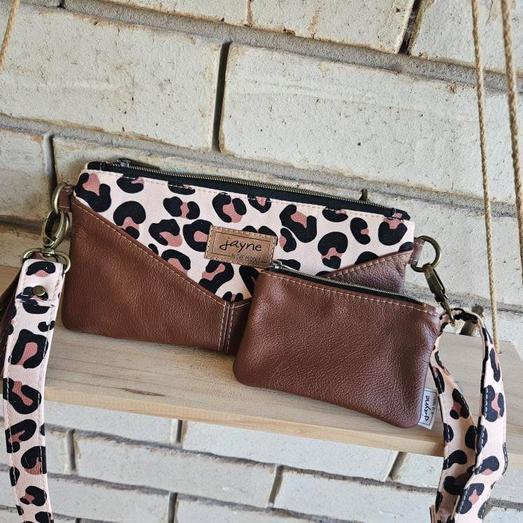 Dusty Miller Leopard Print with Cowhide – Crossbody Bag & Coin Purse Set
