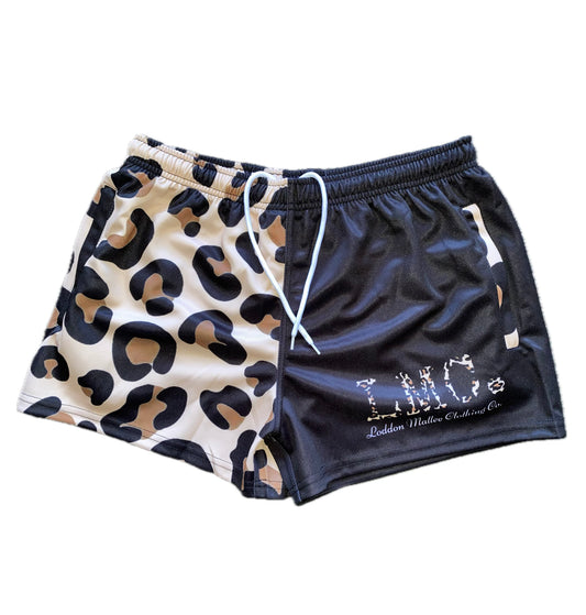 Footy Shorts - Leopard Print "Dusty Miller"