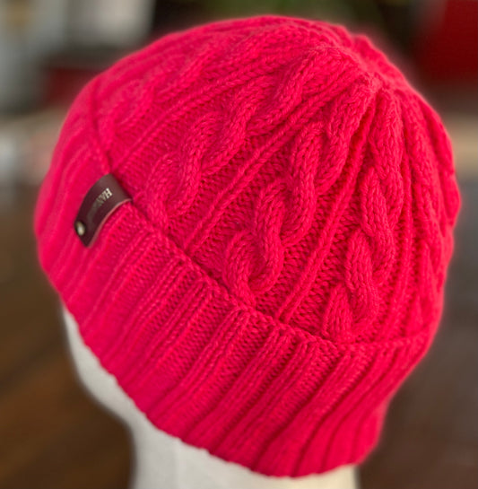 Dreamtime Cable Pattern Australian Merino Hand knitted Beanie - Berry