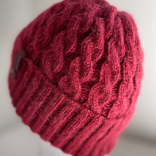 Heirloom Classic Cable Australian Alpaca Hand Knitted Beanie - Blood Moon