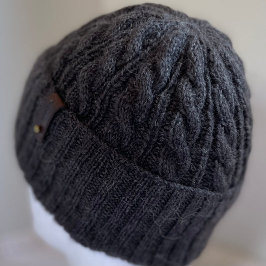 Cosy Comfort Cable Pattern Hand Knitted Beanie - Lead
