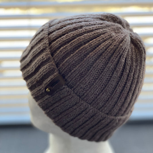Dreamtime Classic Rib Australian Merino Hand knitted Beanie - Brown