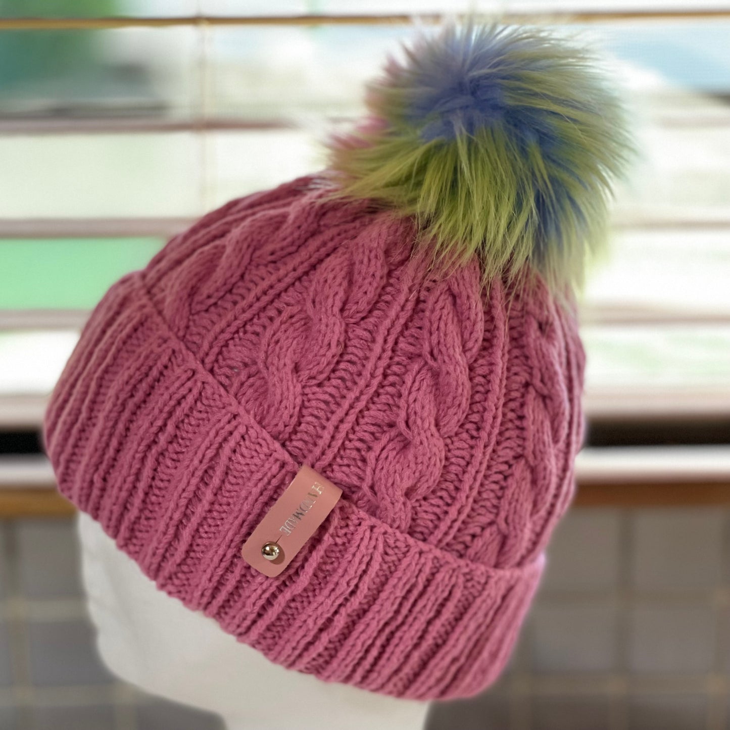 Fom Fom Hand Knitted Cable Pattern Beanie For Kids