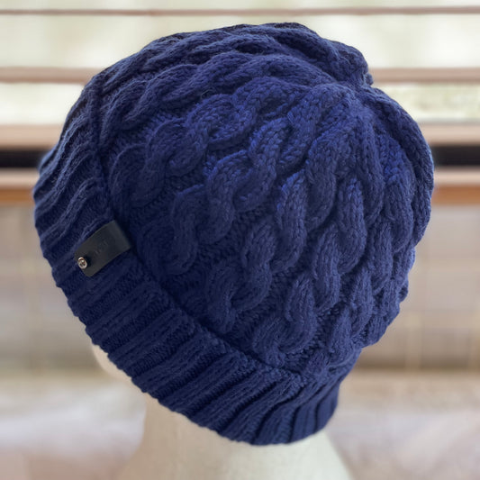 Dreamtime Classic Cable Australian Merino Hand knitted Beanie - Navy